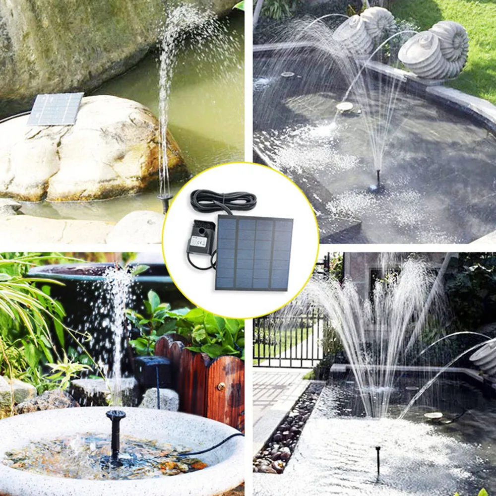 0718A Solar Fountain Water Sprayers Water Feature Pump Solar Powered Panel with 6 Nozzles for Garden, Pool, Pond, Aquarium