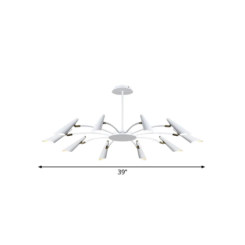 10-Head Metallic Chandelier Ceiling Lamp: Contemporary Black/White Light