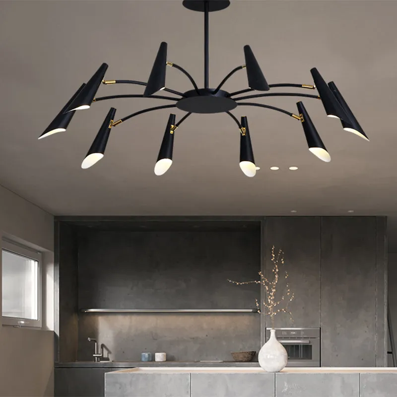 10-Head Metallic Chandelier Ceiling Lamp: Contemporary Black/White Light