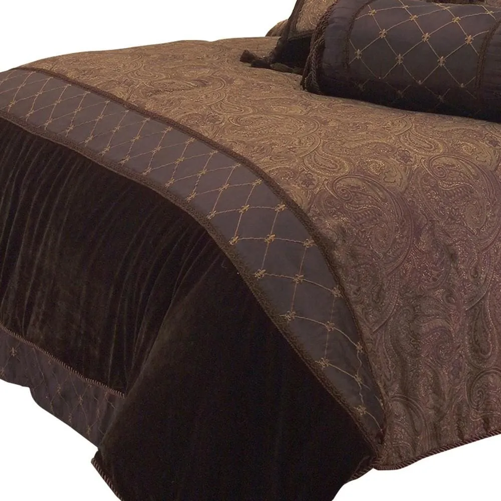 10 Piece King Polyester Comforter Set with Paisley Pattern Design, Brown By Casagear Home