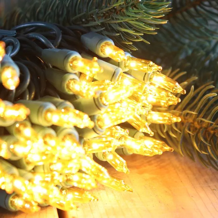 100-bulb Yellow Mini Lights, 6" Spacing, Green Wire