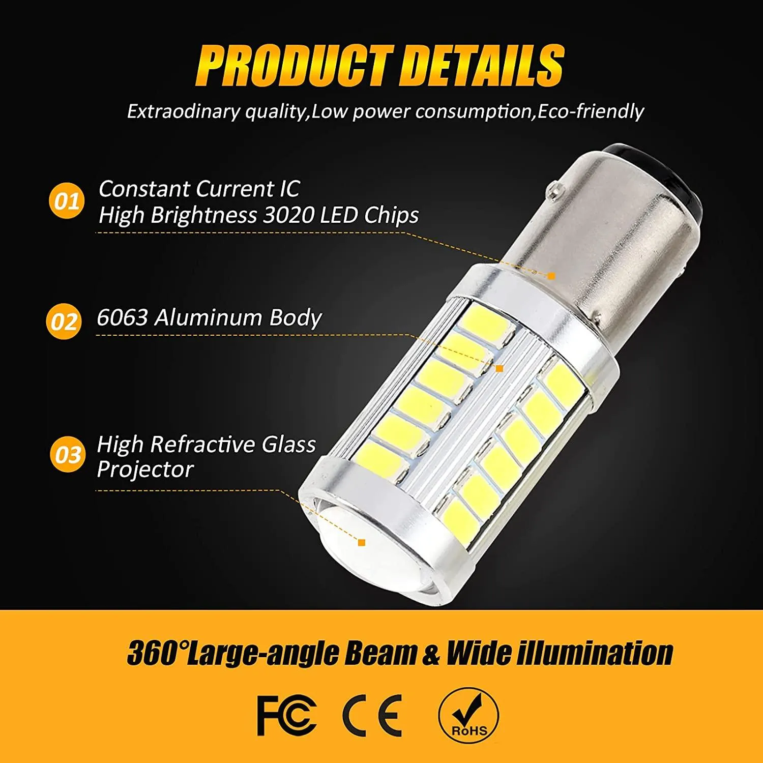 1157 P21/5W BAY15D 50W 33pcs-LED 3020SMD  Cool White/Amber/Red 8000LM LED Brake/Reverse/Parking/Tail/Turn signal Light