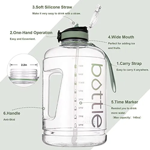 128oz Motivational Gallon Water Bottle With Straw & Big Handle - Ensure You Drink Enough Water Daily for Any Activity