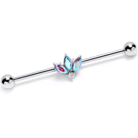 14 Gauge Aurora Gem Fashion Fan Mini Industrial Barbell 38mm