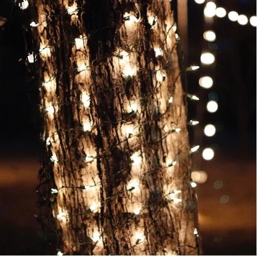 150-bulb 8' Clear (White) Tree Trunk Net Lights, Brown Wire