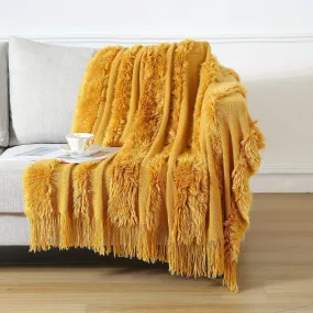 1pc Cozy Chunky Knitted Throw Blanket - Soft Plush Textured, Lightweight, Unique Design, Tassel Accents, Perfect for Couch, Bed, Sofa, Home Decor - Winter Warmth, Snuggle Up, Easy Care