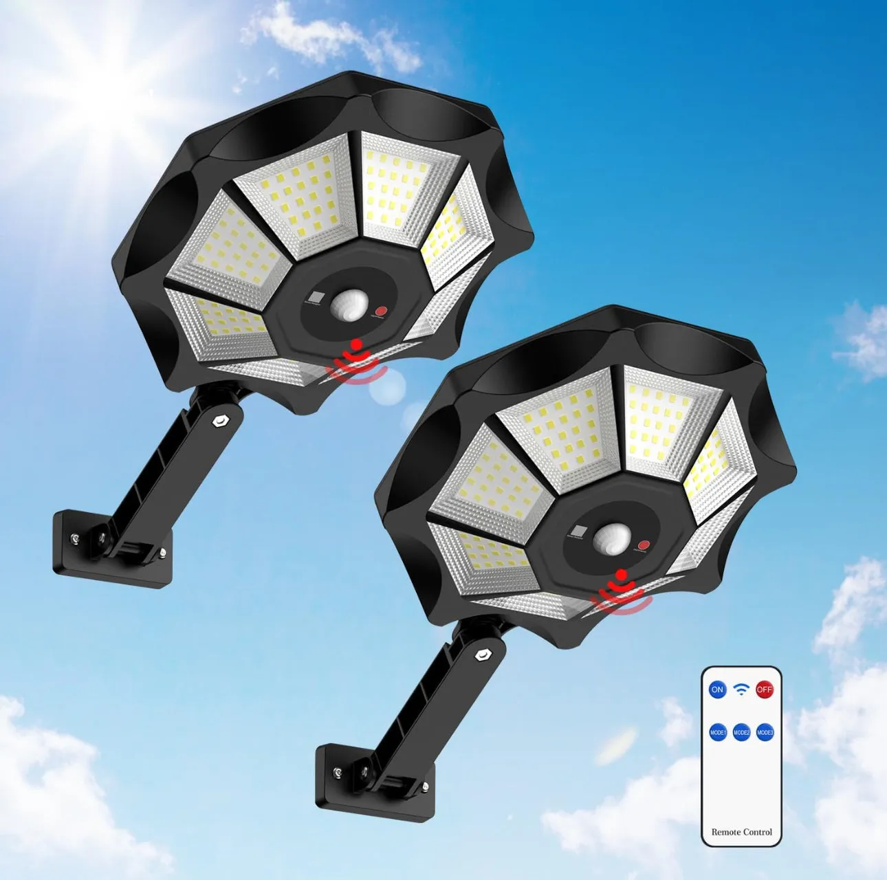 2 Pack SmartYard 300W Solar Street Light 168LED Dusk to Dawn,6500K with Motion Sensor