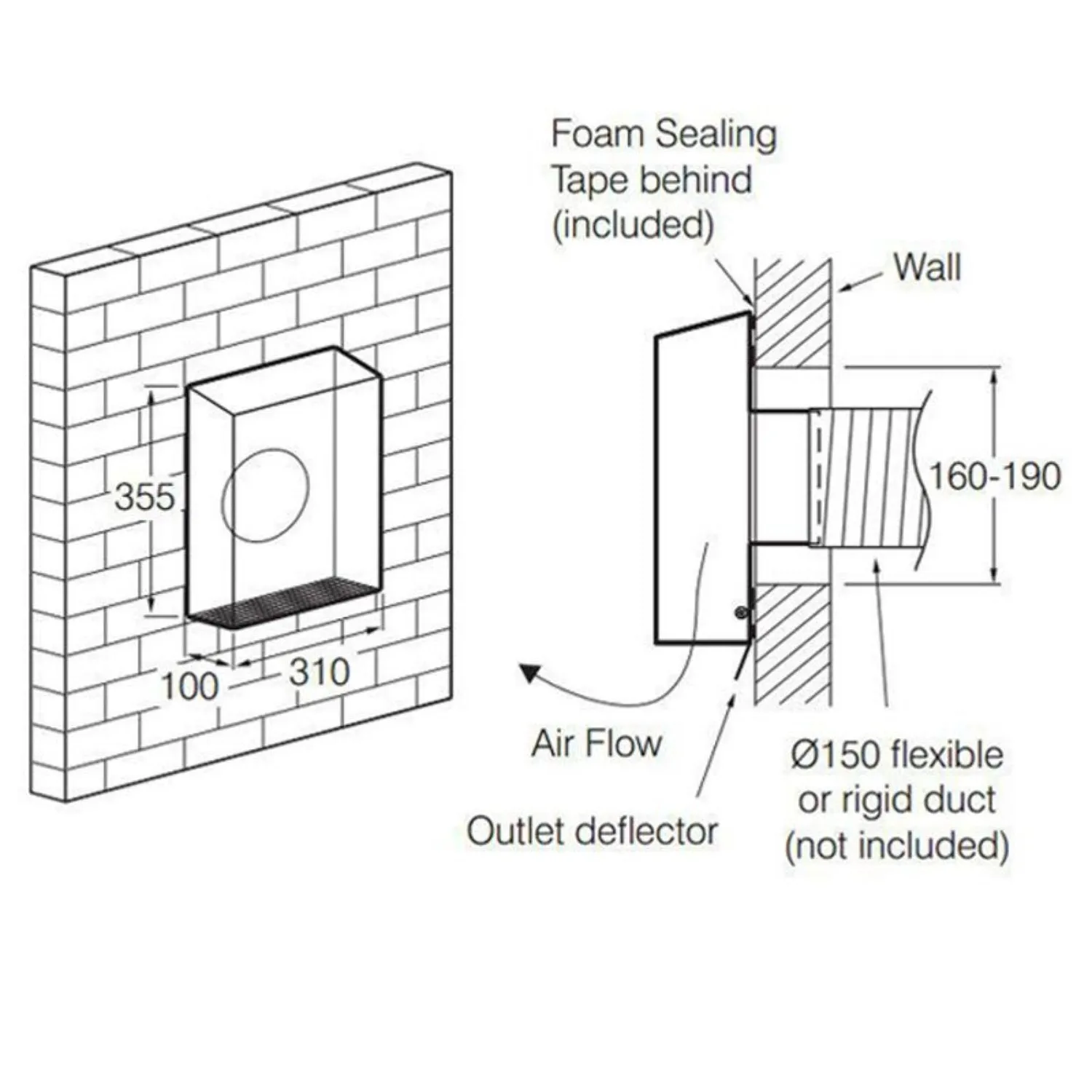 245/443m³/h Ezifit Thru Wall Fan Surface Mounted 2/4 Pole 150mm