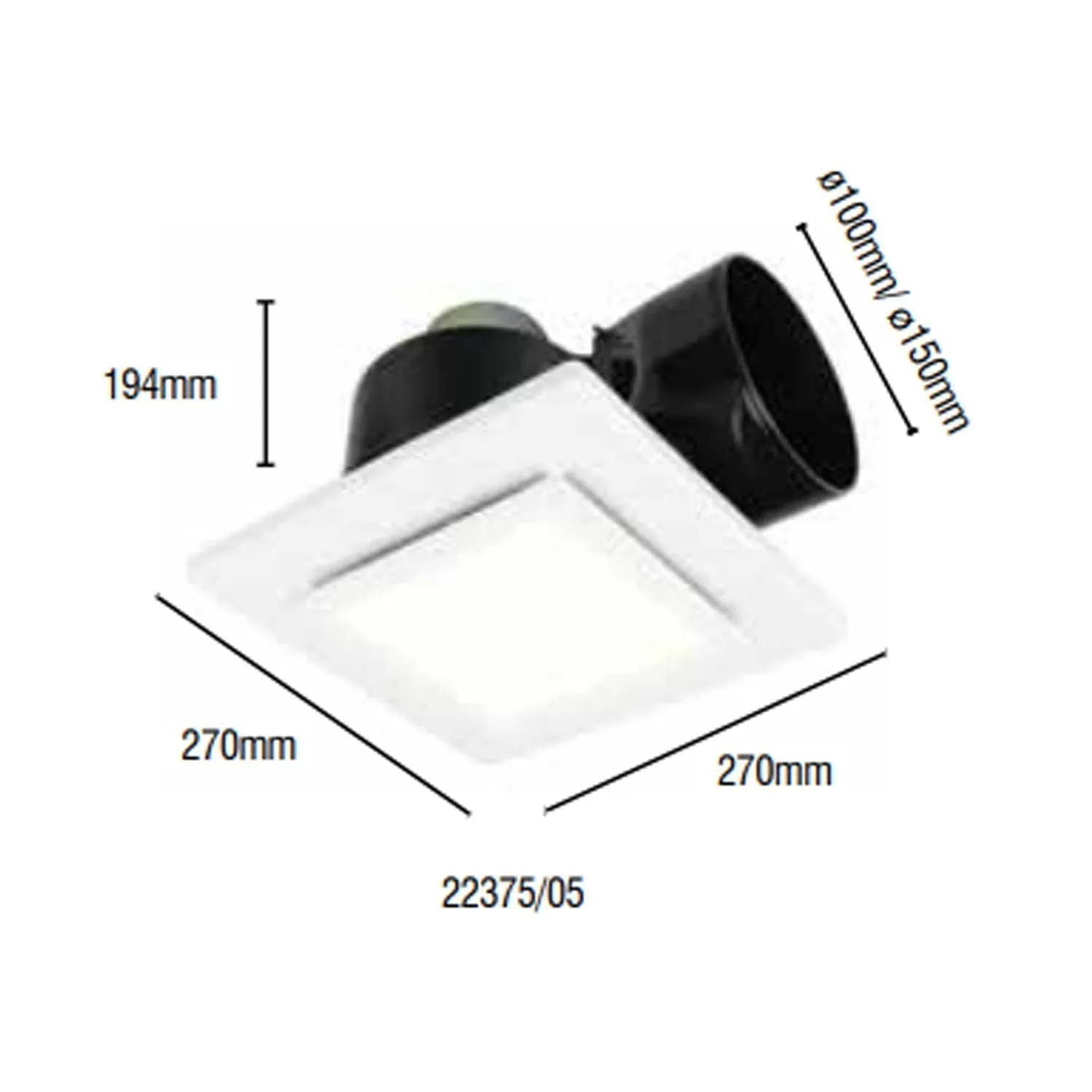 270m³/hr, 400m³/hr Sarico LED CCT Exhaust Fan Square - White