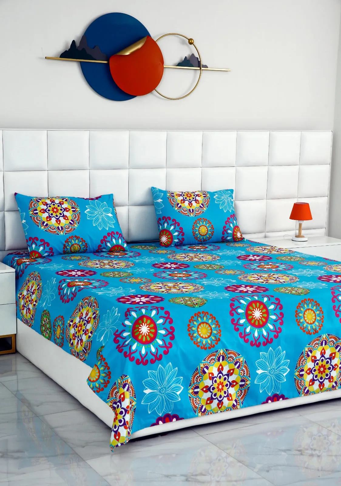 2Pcs Single Bed Sheet-Turquoise Flower