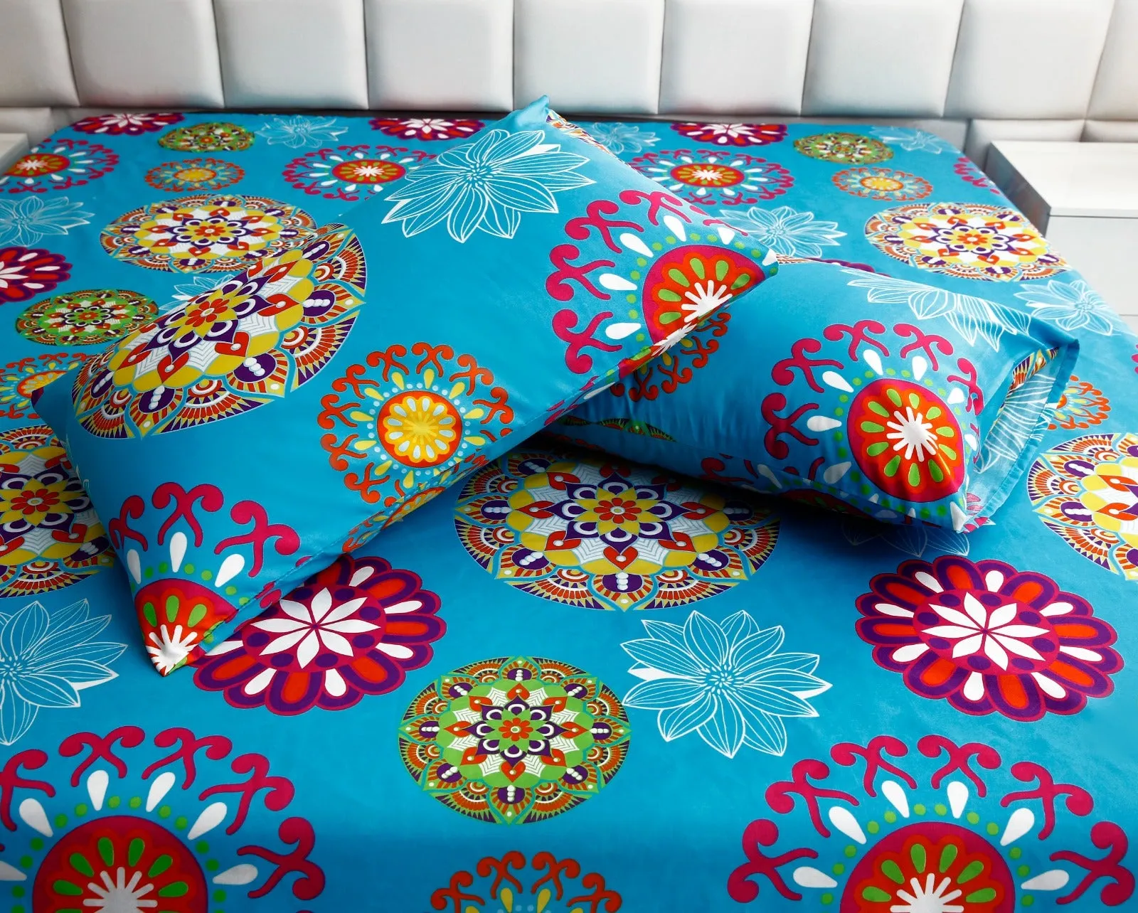 2Pcs Single Bed Sheet-Turquoise Flower