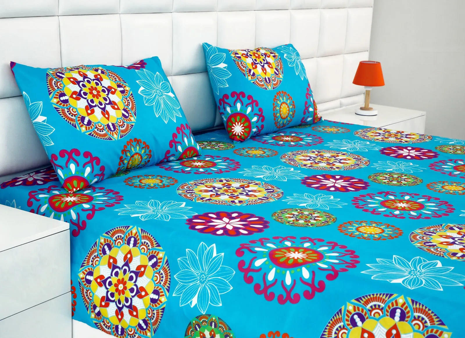 2Pcs Single Bed Sheet-Turquoise Flower