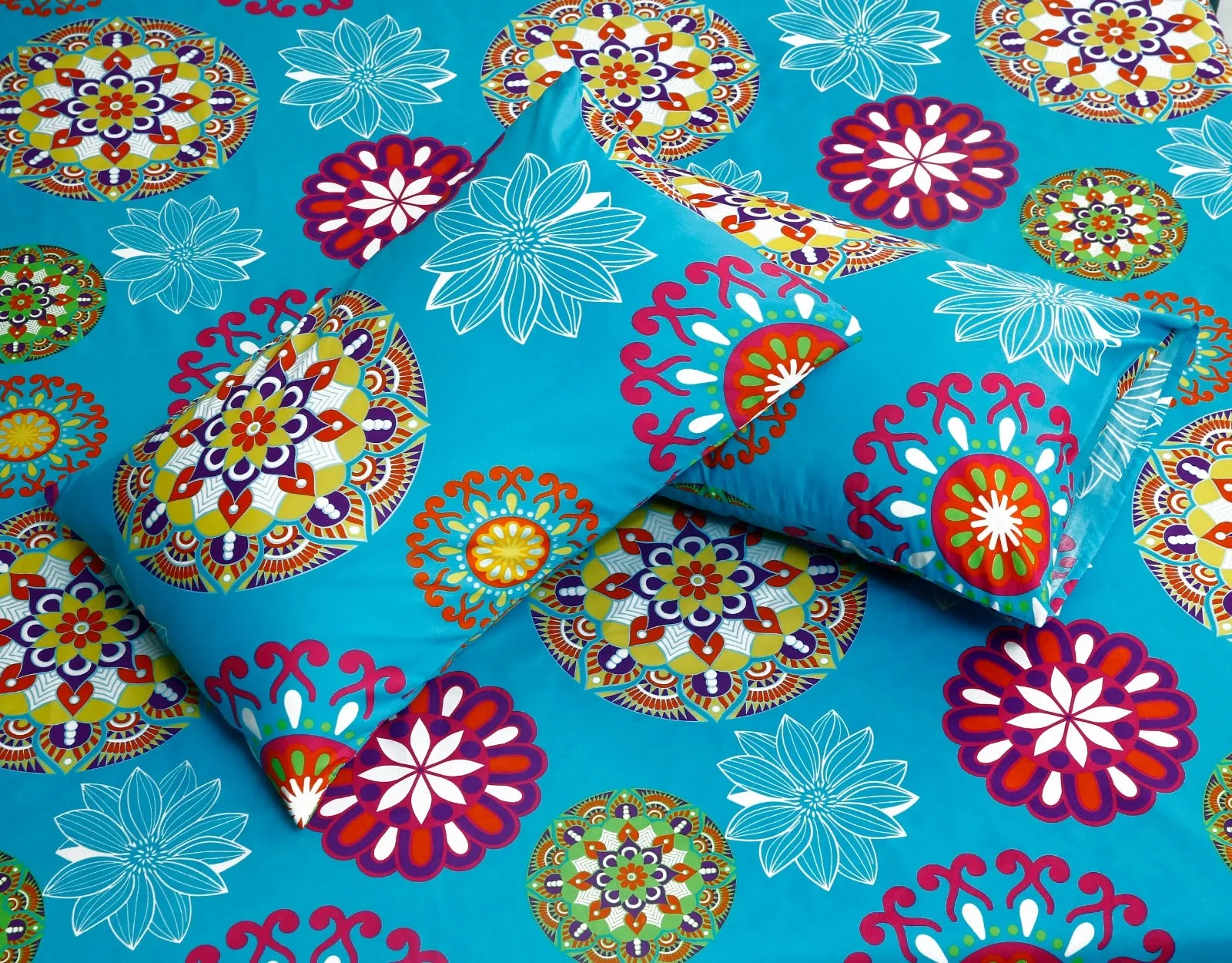 2Pcs Single Bed Sheet-Turquoise Flower