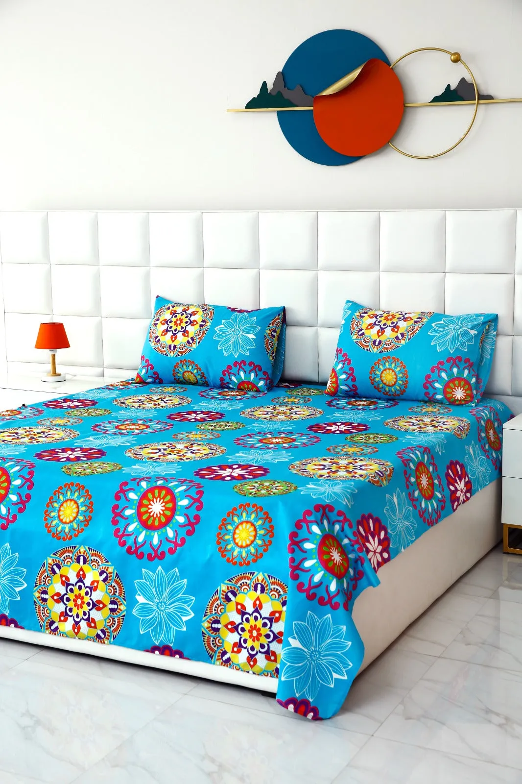 2Pcs Single Bed Sheet-Turquoise Flower