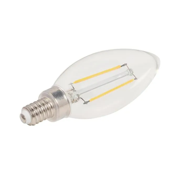 2W B11 Filament LED Dimmable Clear 2700K E12 (Candelabra) Base, 120 Volt, Box