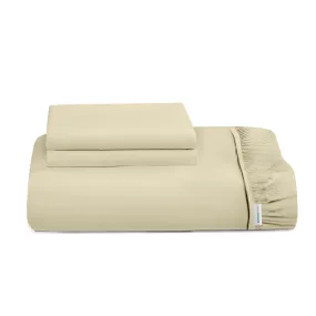 3 Piece Fitted Sheet Set Super Soft Beige Twin Size 160x200 30cm with 2 Pillow Case