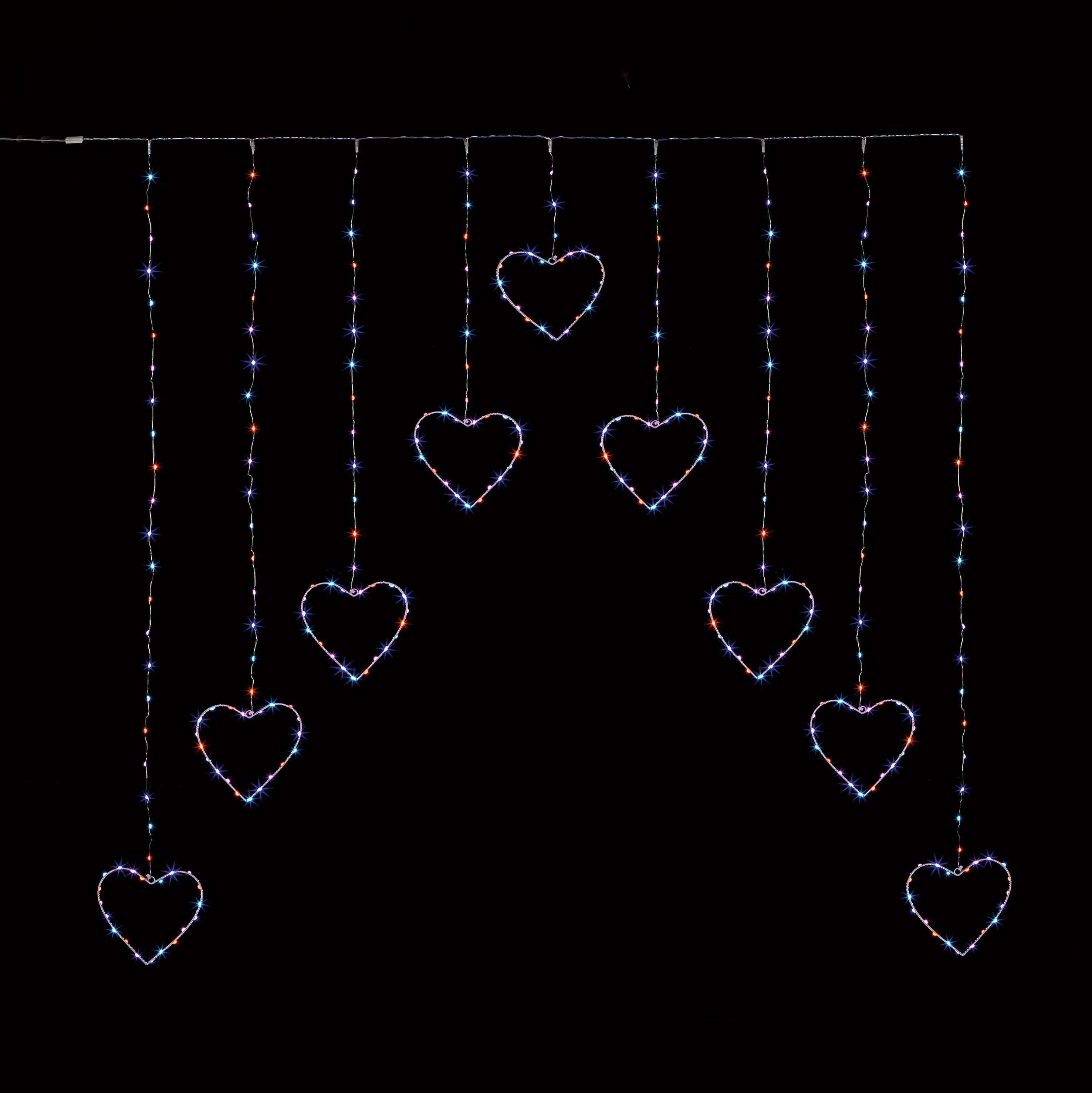 303 LED 1.2x1.2m Pin Wire Heart Shape V Curtain Lights - Rainbow