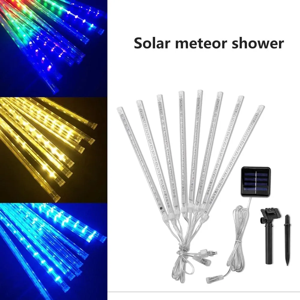 30/50cm 8 Tubes Meteor Shower Rain Led Fairy String Lights Solar Waterproof Lamp Garden Decor Outdoor Street Christmas Decor/party Decor