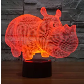 3D LED Night Lights Rhinoceros Hippo 7 Colors Light Home Decoration Table Lamp Illusion Lighting