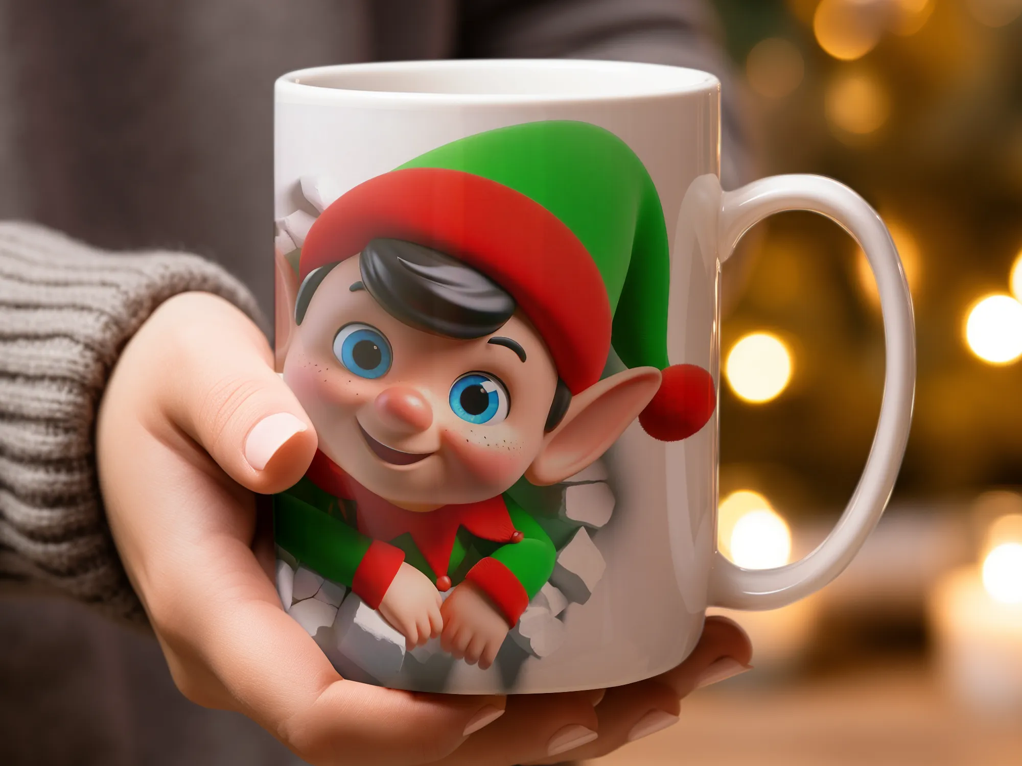 3D Peeking Christmas Elf Mug, Cute Christmas Mug, Coffee Mug, Gift For Mom, Holiday Gift Idea, Custom Coffee Cups