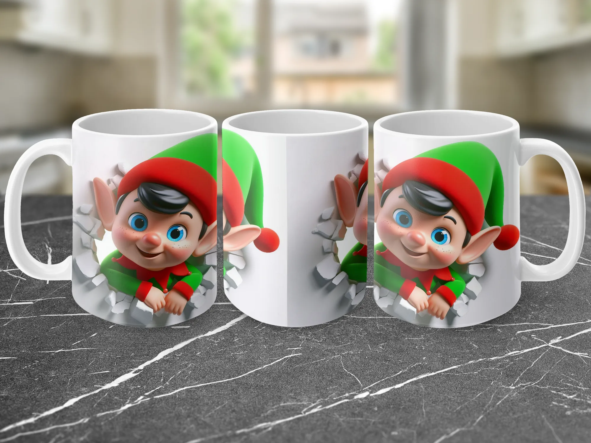 3D Peeking Christmas Elf Mug, Cute Christmas Mug, Coffee Mug, Gift For Mom, Holiday Gift Idea, Custom Coffee Cups