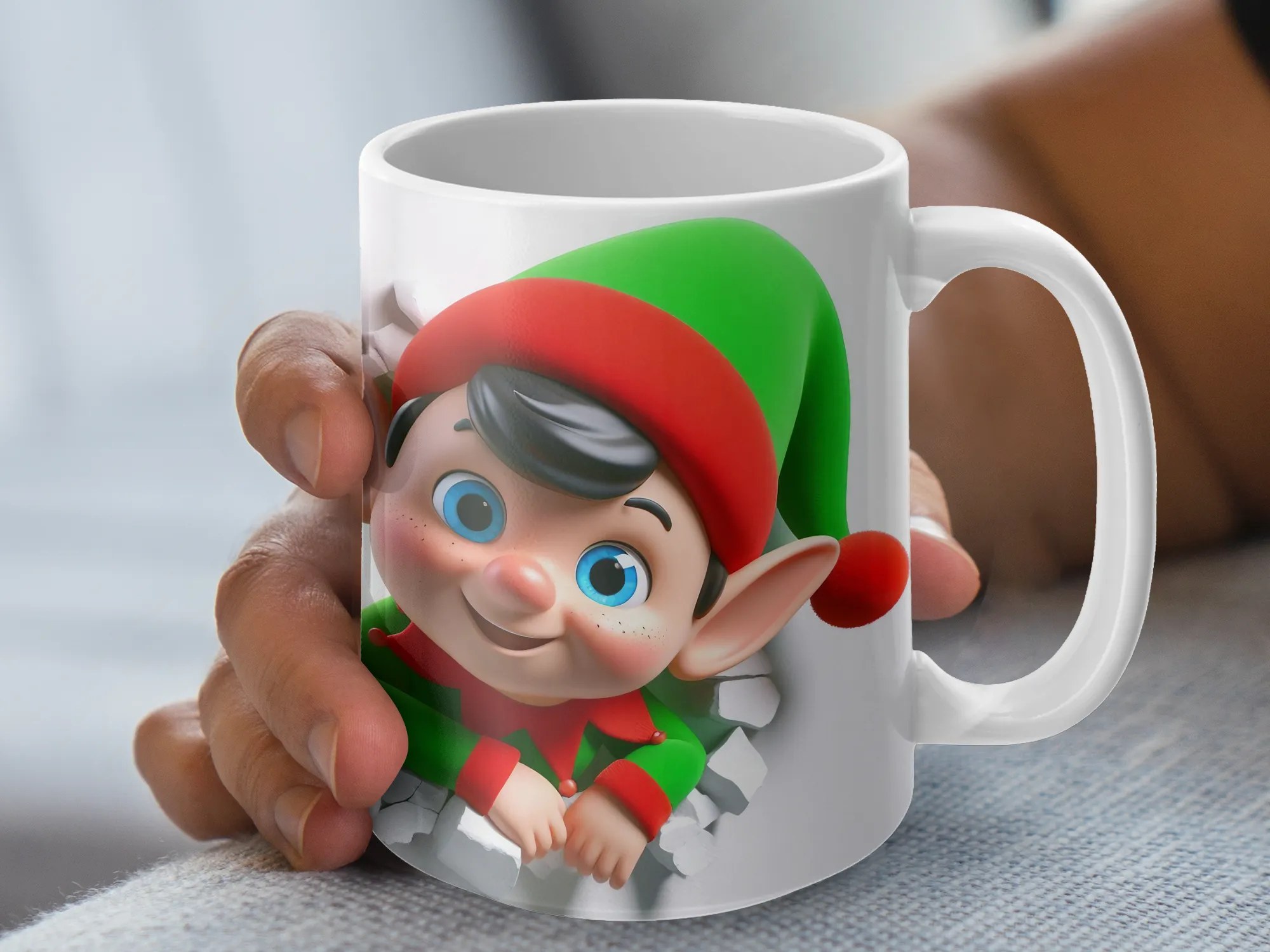 3D Peeking Christmas Elf Mug, Cute Christmas Mug, Coffee Mug, Gift For Mom, Holiday Gift Idea, Custom Coffee Cups