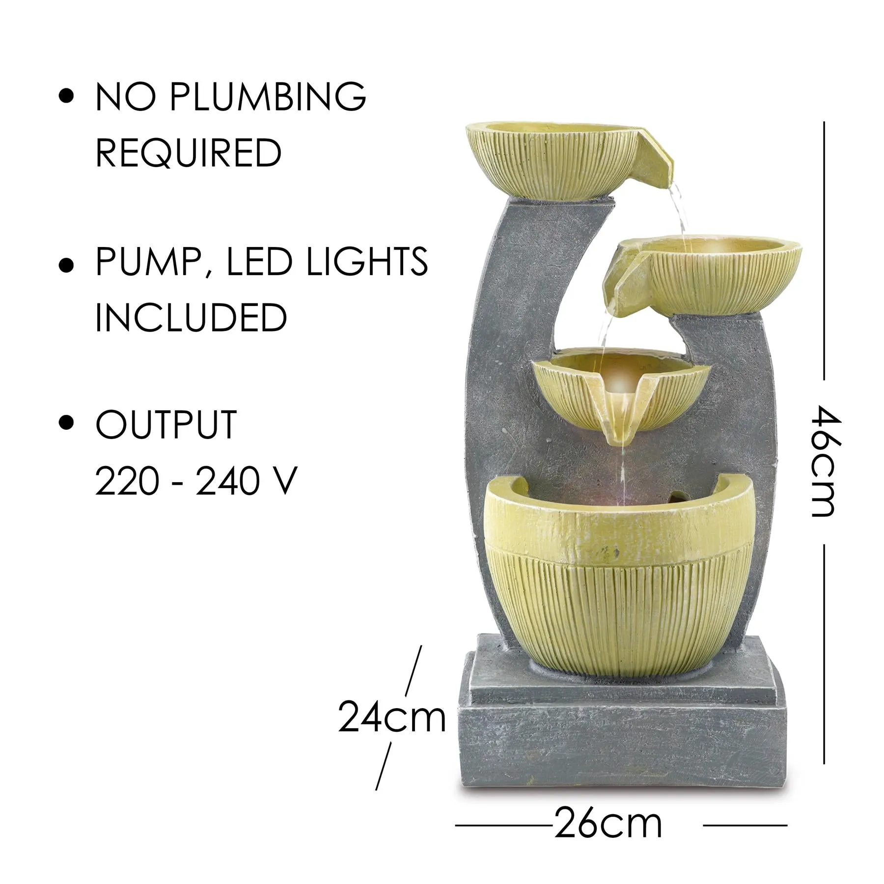 4 Tier Bowls Water Feature Outdoor With LED