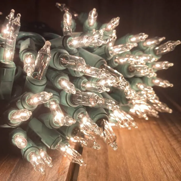 50-light  Clear Twinkle lights, Green Wire