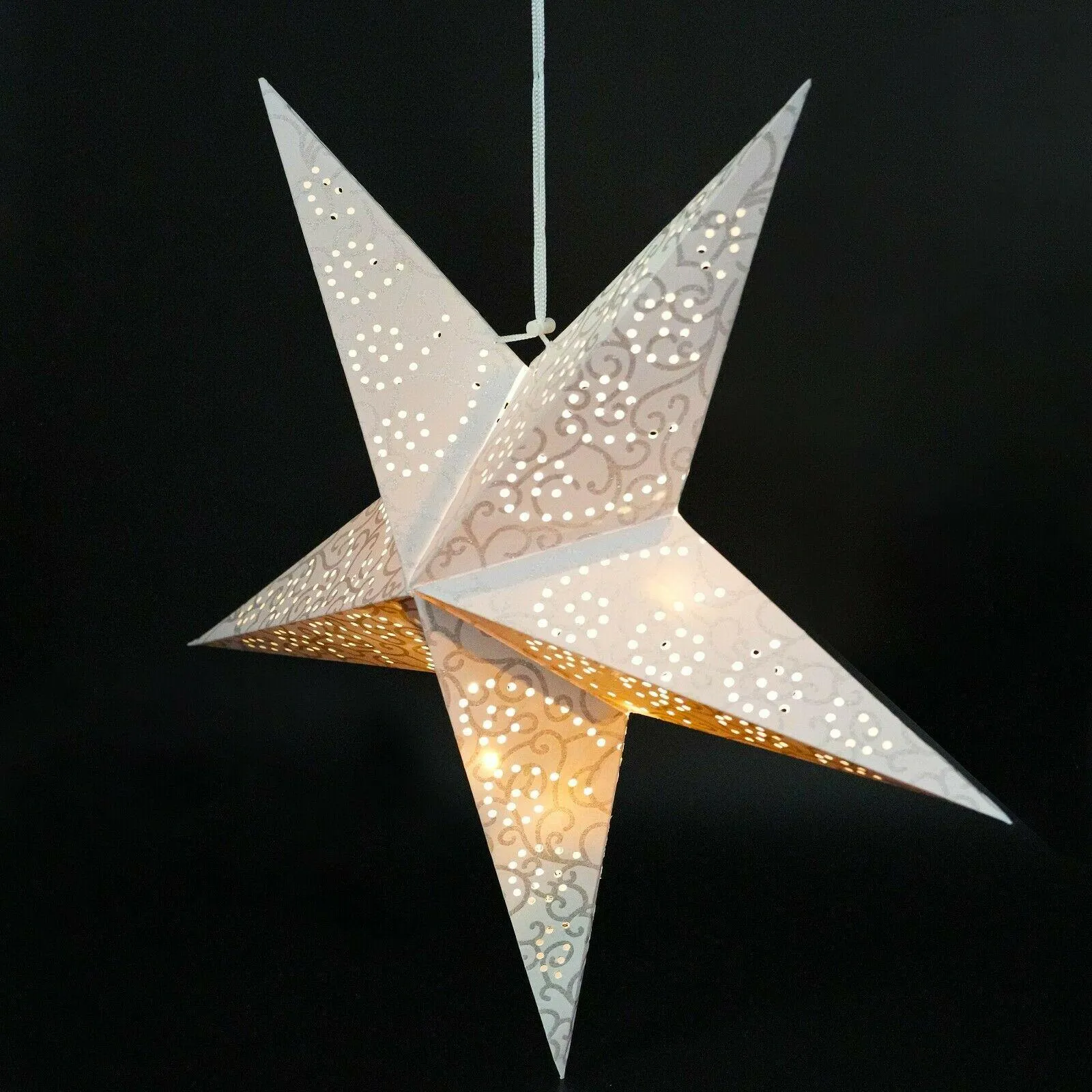 60 cm LED White Glitter Hanging Paper Star