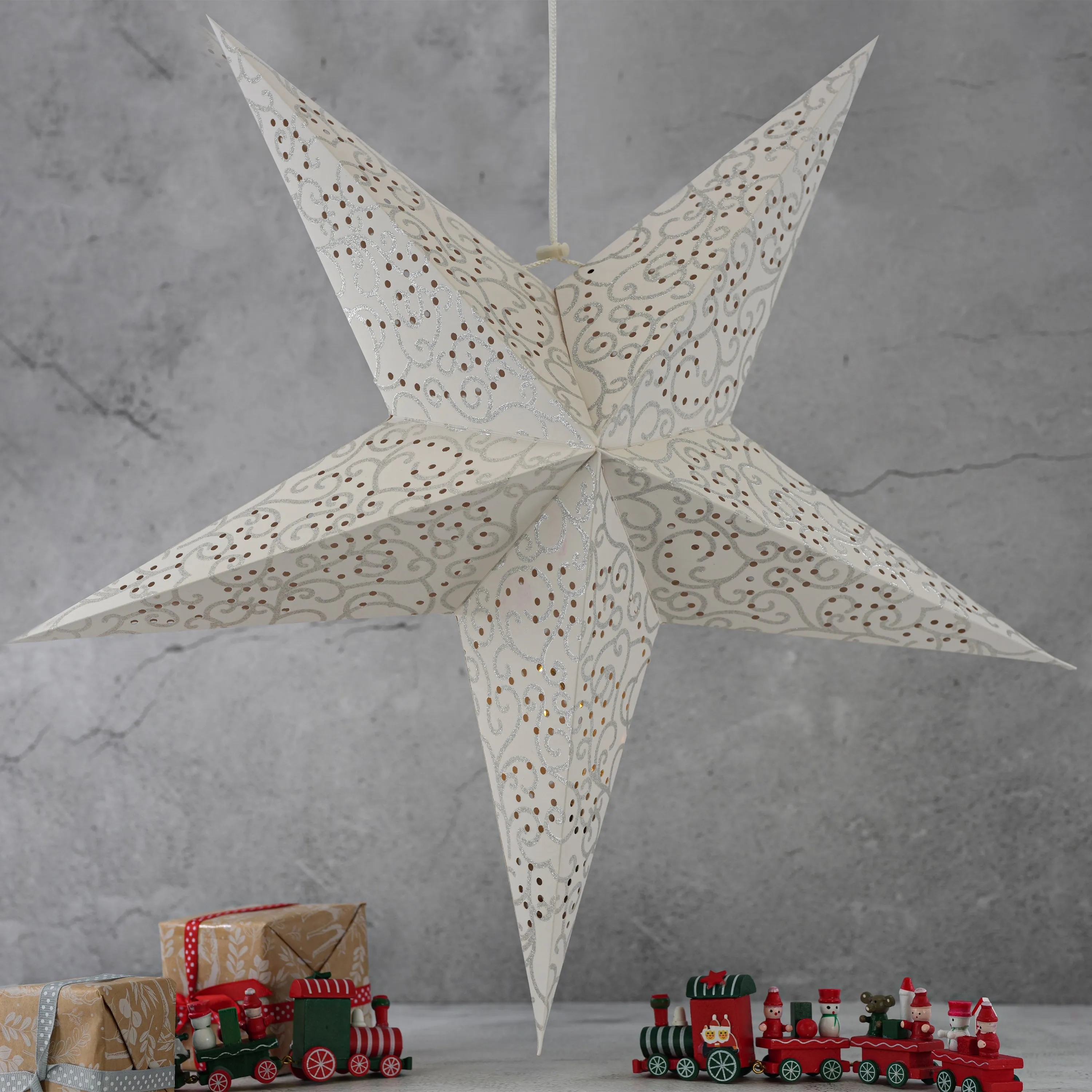 60 cm LED White Glitter Hanging Paper Star