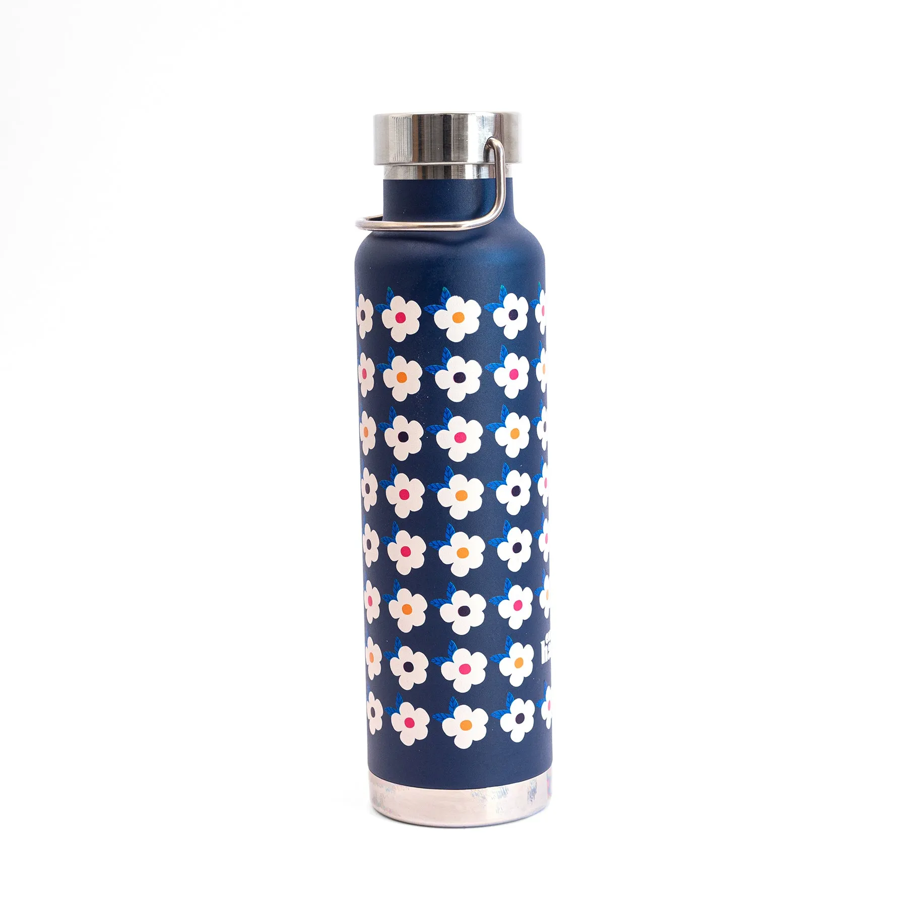 650ml Copper Insulated Retro Floral Print Water Bottle Lime Green / Navy - Enamelhappy