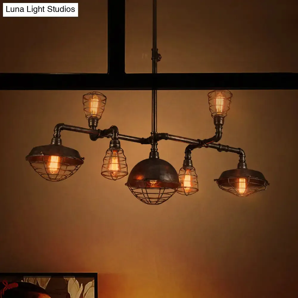 7-Bulb Pipe Design Chandelier: Vintage Metal Pendant Light in Black