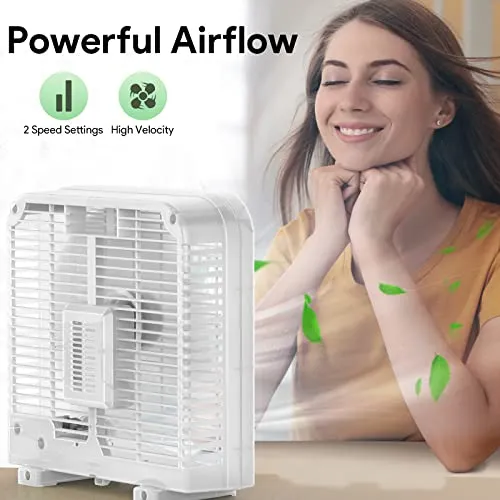 9 Inch Small Box Fan with Two Speed Settings, Strong Airflow Energy Efficient Window Fan with Compact Design, Air Circulation Portable Kitchen Exhaust Fan for Bathroom, Bedroom and Tabletop Fan