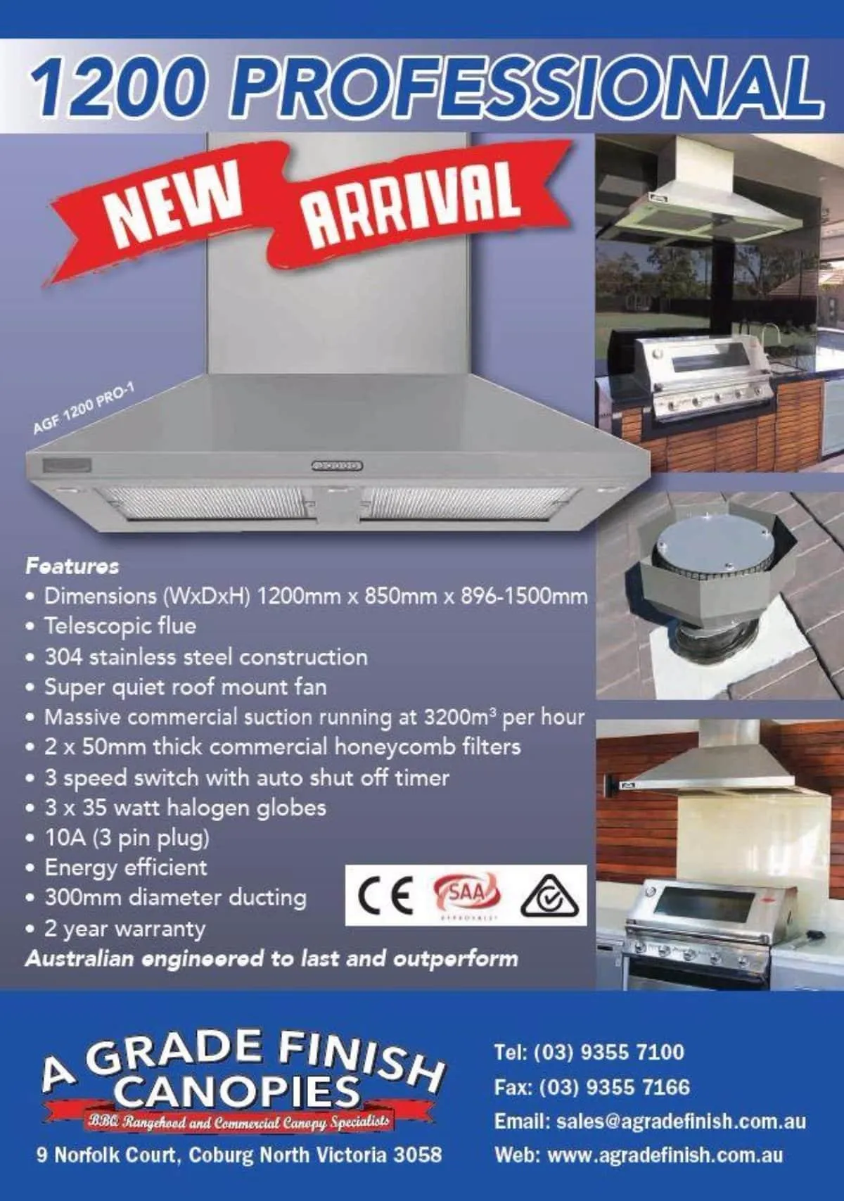 A Grade Finish Canopies 1200 Professional Rangehood