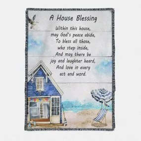 A House Blessing Woven Throw Blanket Prints - God Bless This House Decor - Christian Woven Throw Boho Blanket Decor