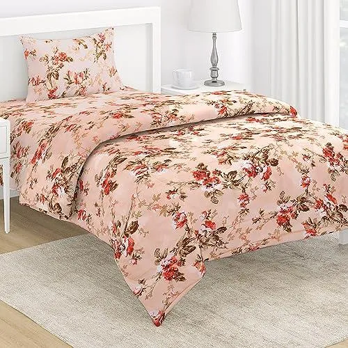 AC Comforter and Bedding Set for Single Bed, Peach Blooming Flowers