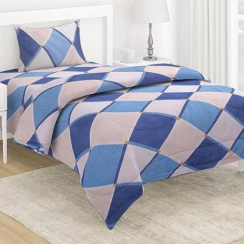 AC Comforter and Bedding Set for Single Bed, Rhombus Cerulean Blue