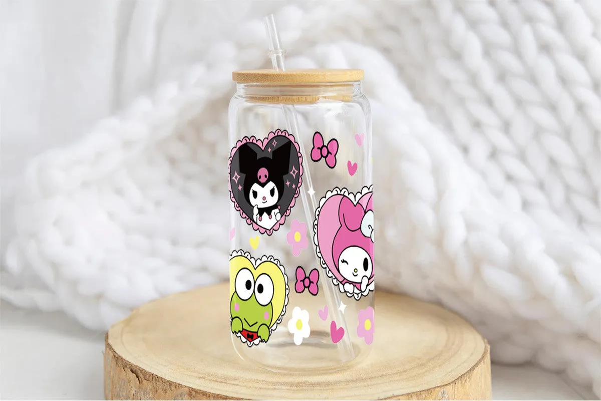 Adorable Iconic Character Design - 16oz & 40oz Tumbler | Clear Glass, Frosted Glass & Plastic with Bamboo Lid and Straw