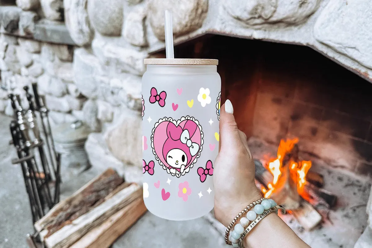 Adorable Iconic Character Design - 16oz & 40oz Tumbler | Clear Glass, Frosted Glass & Plastic with Bamboo Lid and Straw