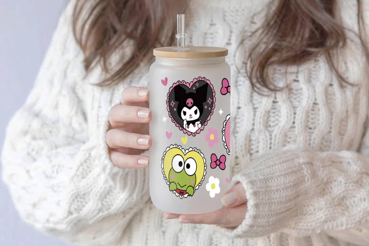 Adorable Iconic Character Design - 16oz & 40oz Tumbler | Clear Glass, Frosted Glass & Plastic with Bamboo Lid and Straw