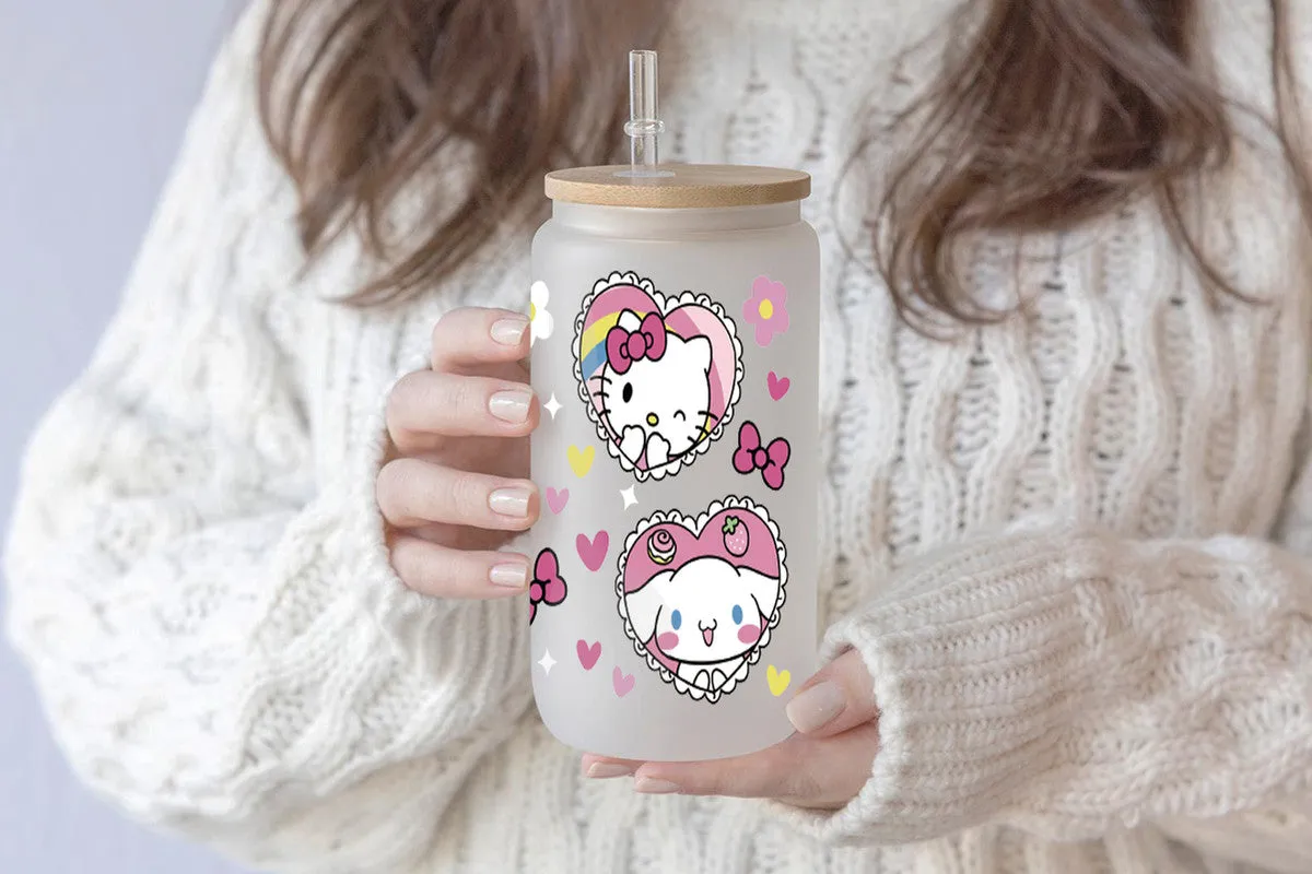 Adorable Iconic Character Design - 16oz & 40oz Tumbler | Clear Glass, Frosted Glass & Plastic with Bamboo Lid and Straw