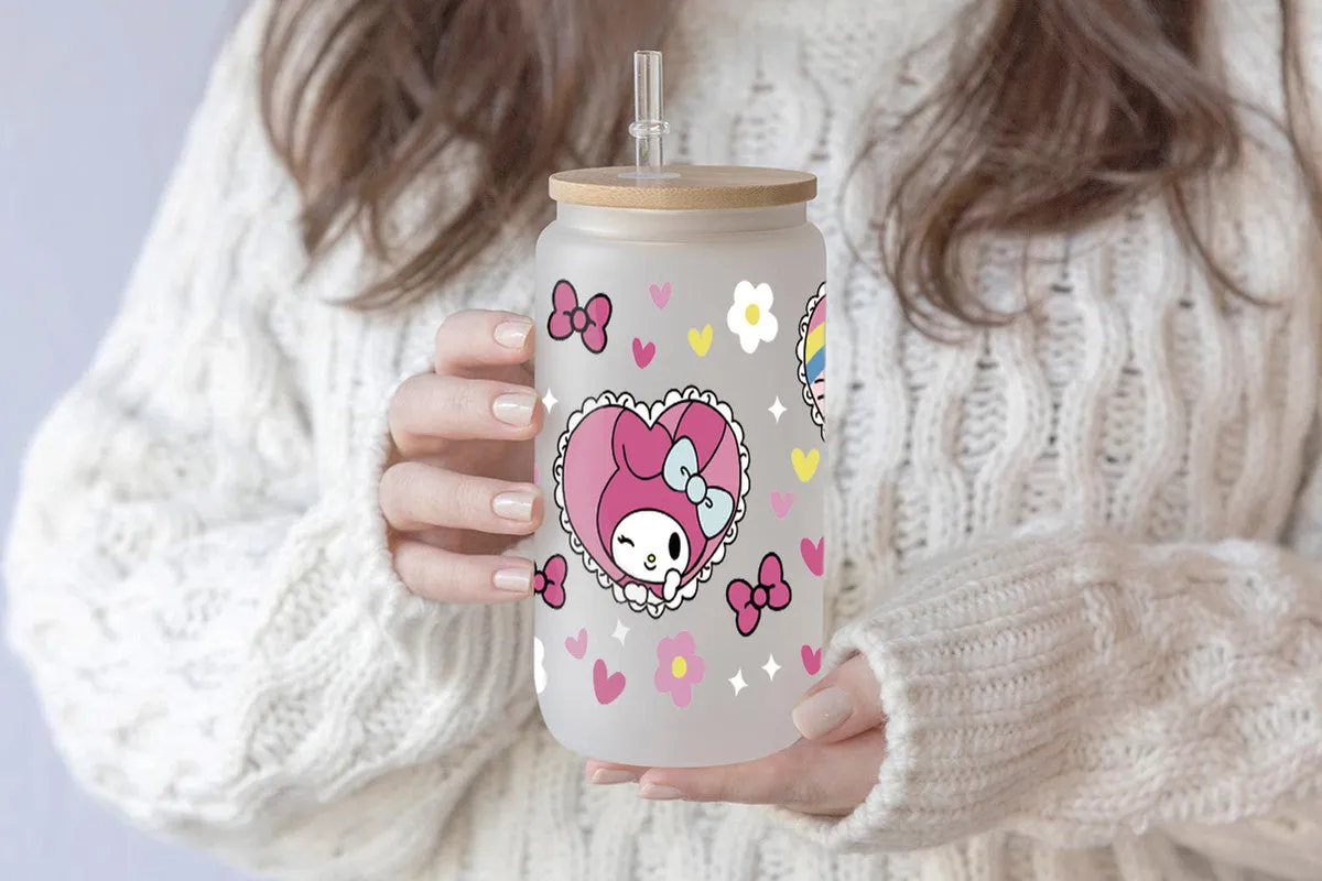 Adorable Iconic Character Design - 16oz & 40oz Tumbler | Clear Glass, Frosted Glass & Plastic with Bamboo Lid and Straw