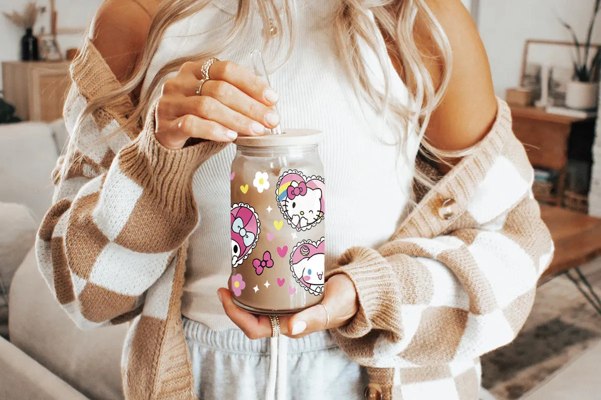 Adorable Iconic Character Design - 16oz & 40oz Tumbler | Clear Glass, Frosted Glass & Plastic with Bamboo Lid and Straw