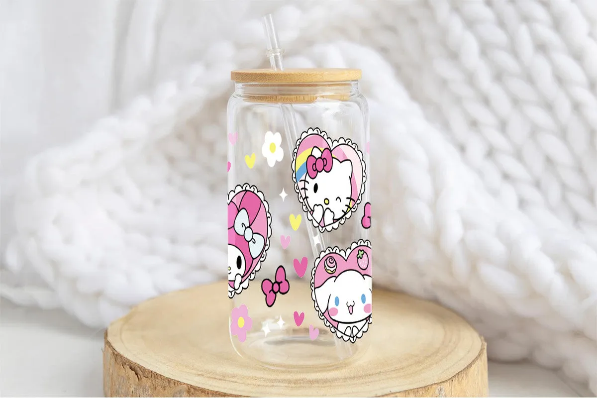 Adorable Iconic Character Design - 16oz & 40oz Tumbler | Clear Glass, Frosted Glass & Plastic with Bamboo Lid and Straw