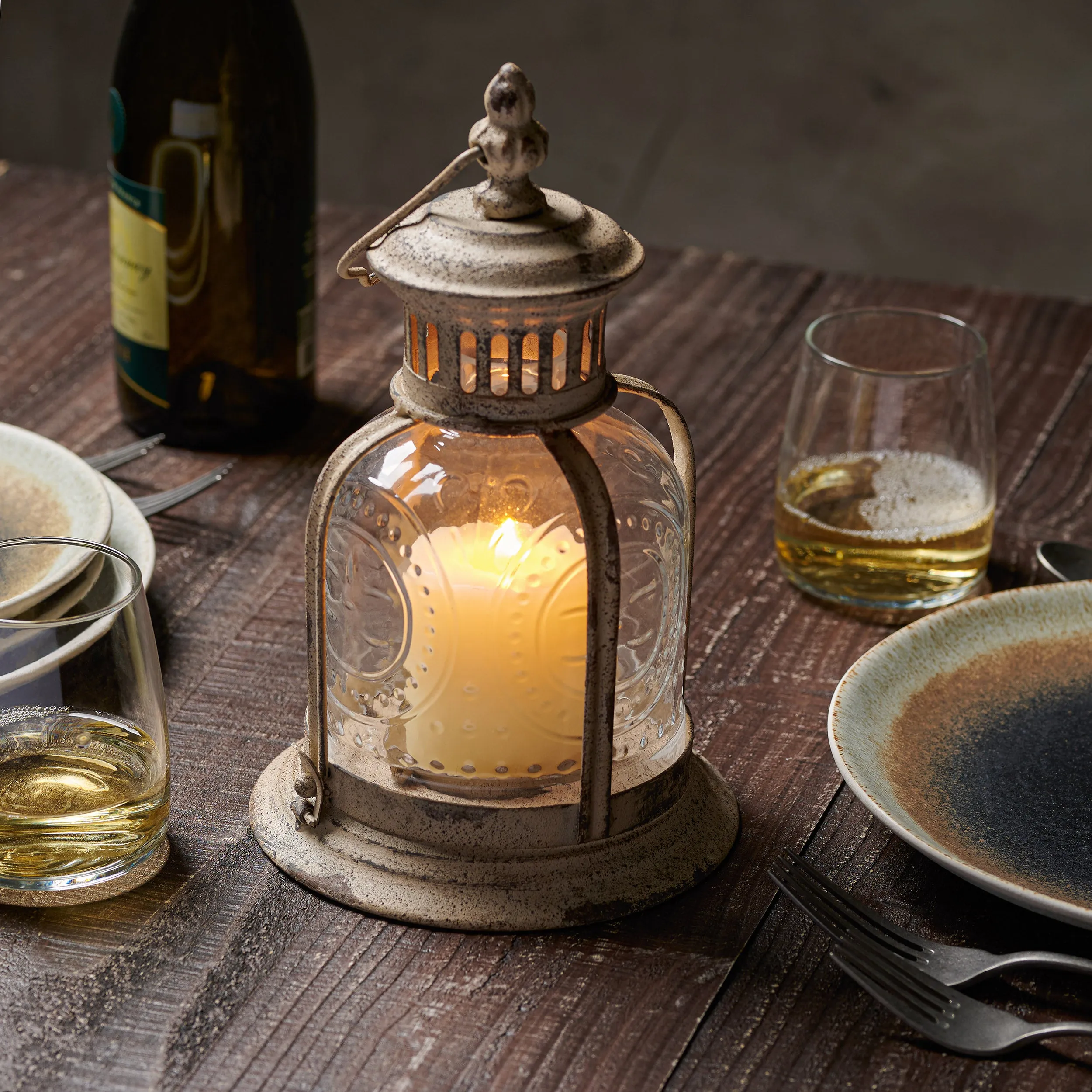 Aged Cafe Terrace Lantern - Candle Holder (WS)