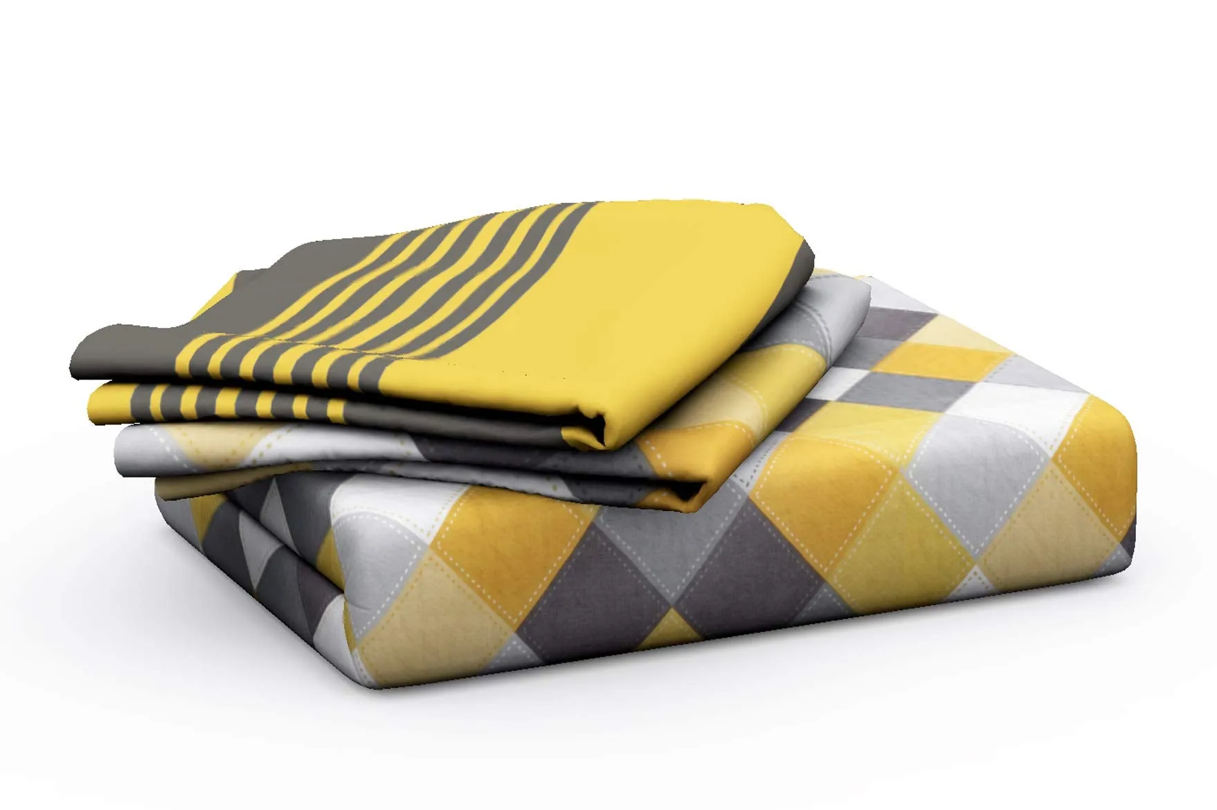 Ahmedabad Cotton 144 TC Cotton Single Bedsheet with 1 Pillow Cover - Yellow and Grey