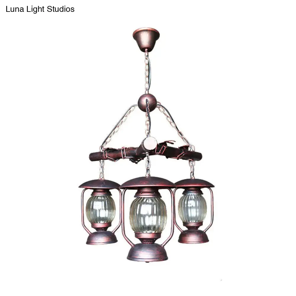 Antique Red Brown 3-Light Chandelier: Kerosene Pendant Lighting for Dining Room