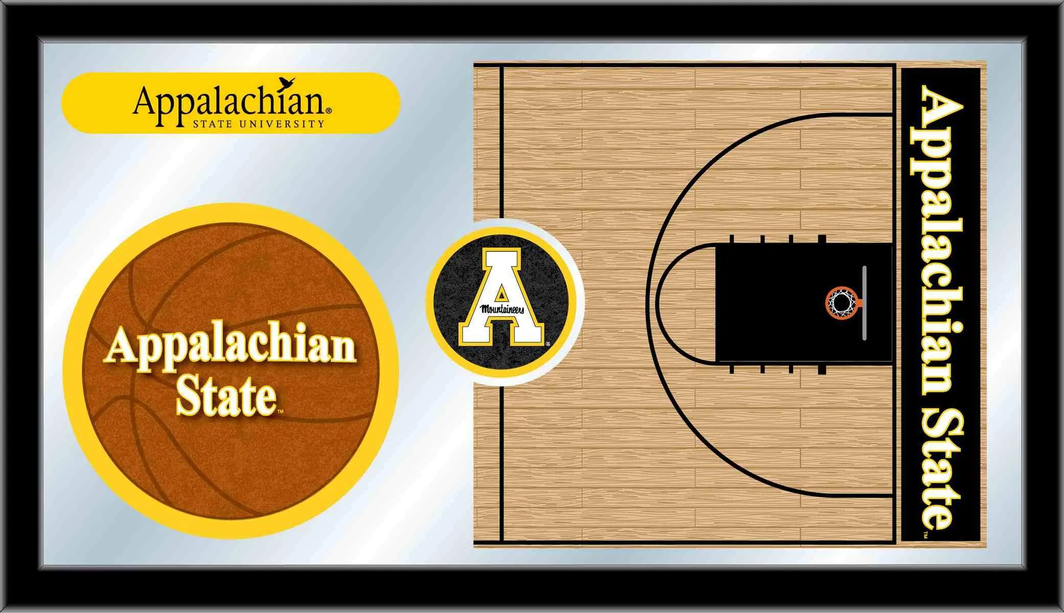 Appalachian State Moutaineers HBS Basketball Framed Glass Wall Mirror (26"x15")