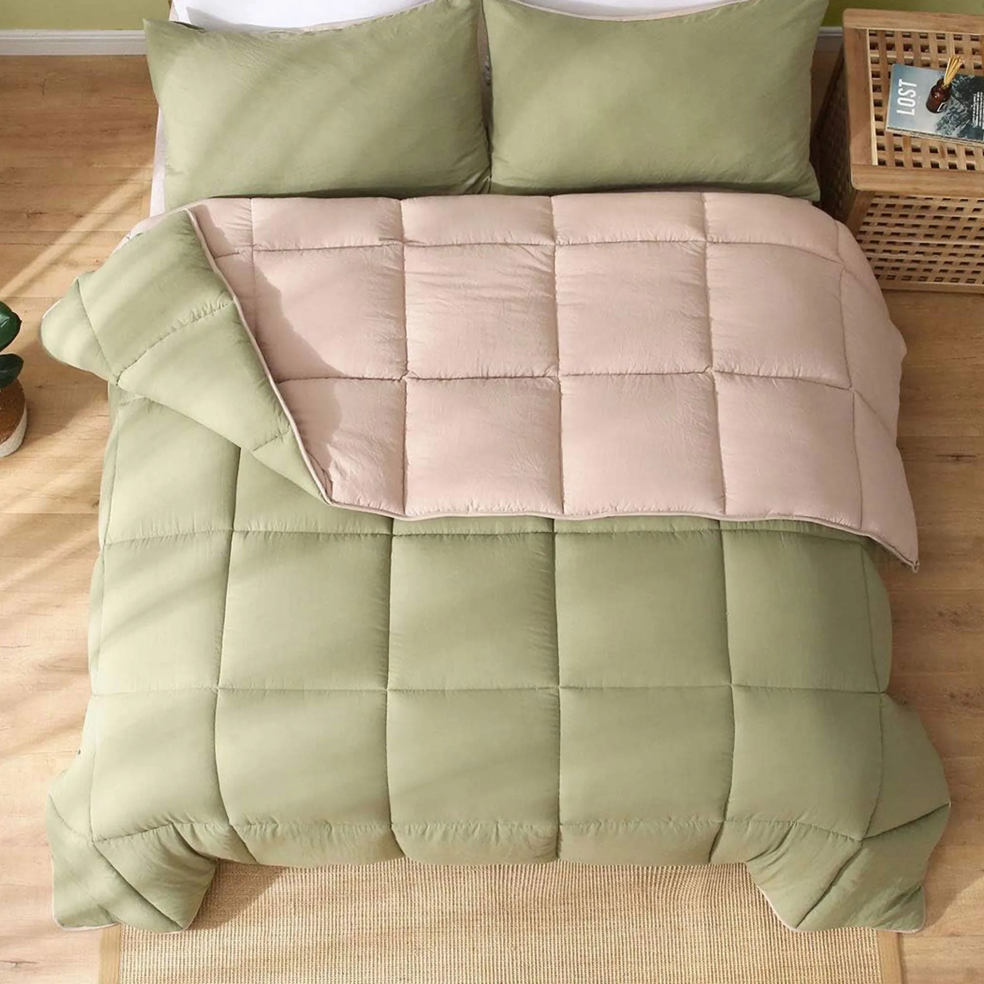 APSMILE Reversible All Season Down Full Twin Comforter, Green/Brown (Used)