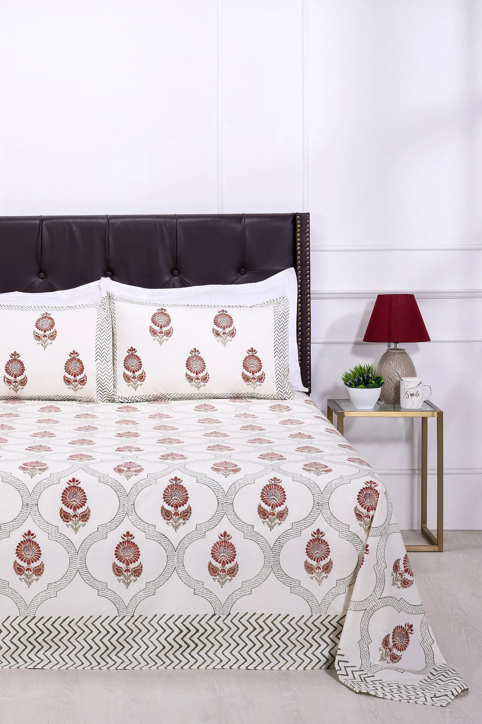 Ashoka Flower Jaal New Cream Cotton Percale Bedsheet